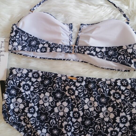 NWT Nicole Miller Bikini Set Size XL Black White Floral High Rise Bathing Suit - Picture 7 of 8